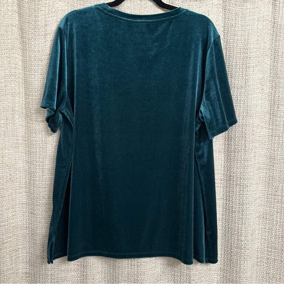 Old Navy Velour Velvet Short Sleeve Flowy Top Teal Blue Sz XL Boho Western Rodeo - Picture 6 of 7